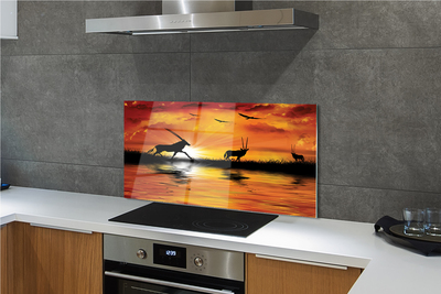 Panel szklany do Kuchni Ptaki nad Jeziorem o Zmierzchu