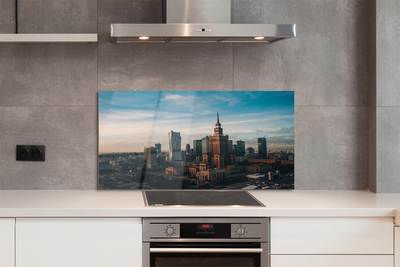 Panel szklany do Kuchni Wieżowce Warszawy o Wschodzie Słońca