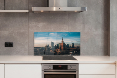 Panel szklany do Kuchni Wieżowce Warszawy o Wschodzie Słońca