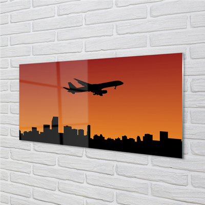 Szklany Panel Samolot zachód słońca i niebo