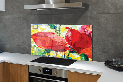 Szklany Panel Bukiet Czerwonych Kwiatów