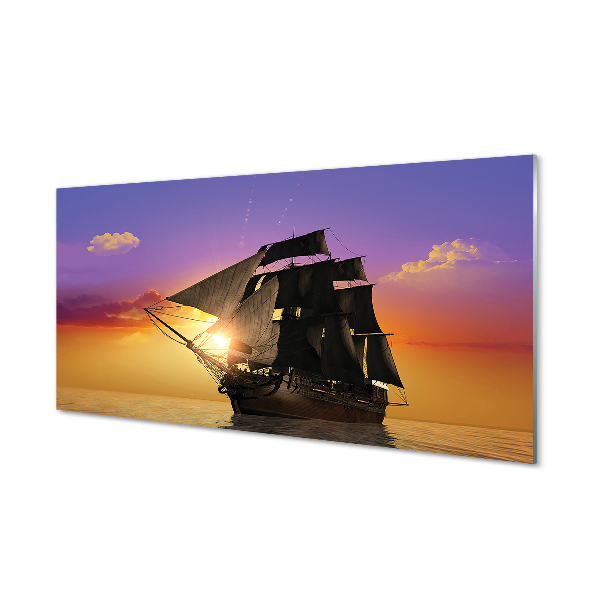 Szkło do Kuchni na Ścianę Statek na tle Kolorowego Nieba