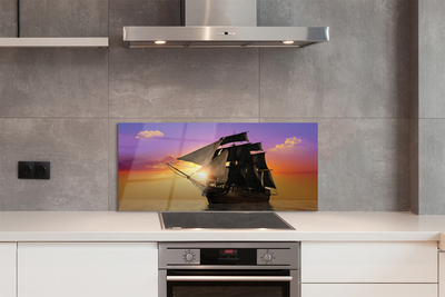 Szkło do Kuchni na Ścianę Statek na tle Kolorowego Nieba