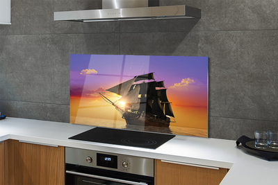 Szkło do Kuchni na Ścianę Statek na tle Kolorowego Nieba