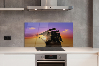 Szkło do Kuchni na Ścianę Statek na tle Kolorowego Nieba