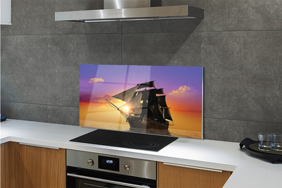 Szkło do Kuchni na Ścianę Statek na tle Kolorowego Nieba