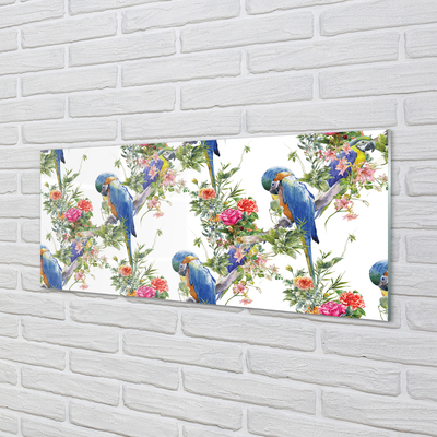 Panel Szklany Ptaki na gałęzi z kwiatami
