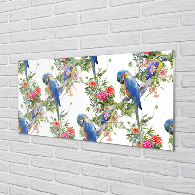 Panel Szklany Ptaki na gałęzi z kwiatami