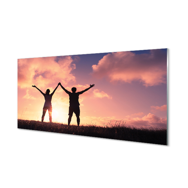 Szklany Panel Sylwetki Ludzi o Zachodzie