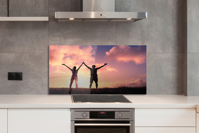 Szklany Panel Sylwetki Ludzi o Zachodzie