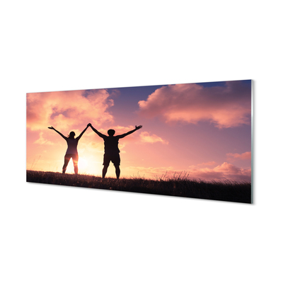 Szklany Panel Sylwetki Ludzi o Zachodzie
