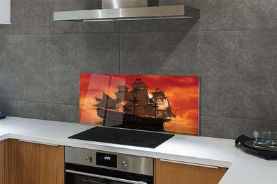 Szkło do Kuchni na Ścianę Statek w Blasku Pomarańczowego Nieba