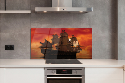 Szkło do Kuchni na Ścianę Statek w Blasku Pomarańczowego Nieba