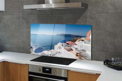 Panel Szklany Greckie Budynki nad Zatoką