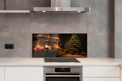 Szklany Panel Świąteczny Salon z Kominkiem