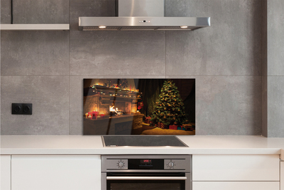 Szklany Panel Świąteczny Salon z Kominkiem