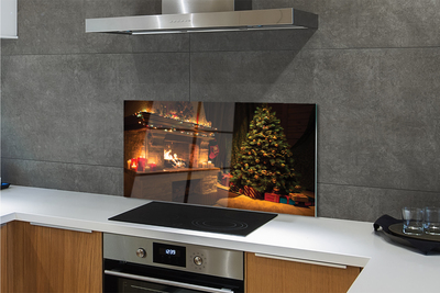 Szklany Panel Świąteczny Salon z Kominkiem