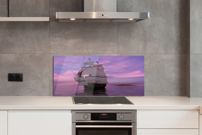 Szkło do Kuchni na Ścianę Statek pod Fioletowym Niebem