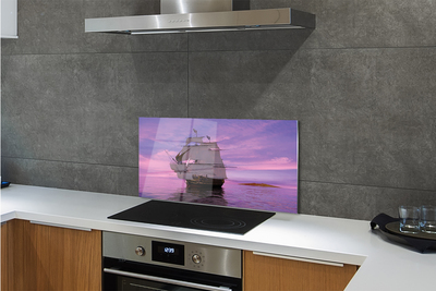 Szkło do Kuchni na Ścianę Statek pod Fioletowym Niebem