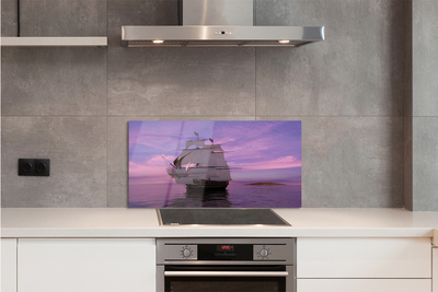 Szkło do Kuchni na Ścianę Statek pod Fioletowym Niebem