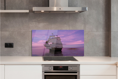 Szkło do Kuchni na Ścianę Statek pod Fioletowym Niebem