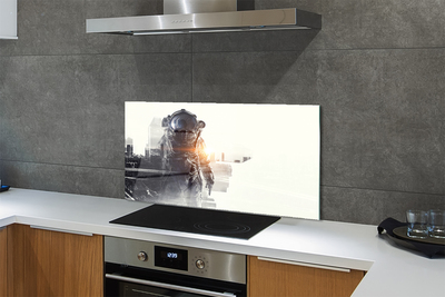 Szkło do Kuchni na Ścianę Postać na tle Panoramy Miasta