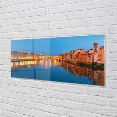 Panel Szklany Włochy Rzeka mosty budynki noc
