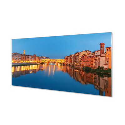 Panel Szklany Włochy Rzeka mosty budynki noc