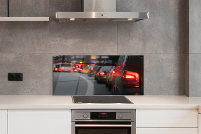 Panel szklany do Kuchni Korki i Światła Wielkiego Miasta