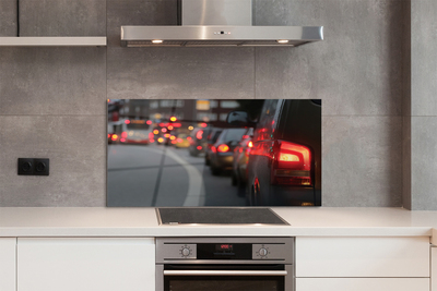 Panel szklany do Kuchni Korki i Światła Wielkiego Miasta