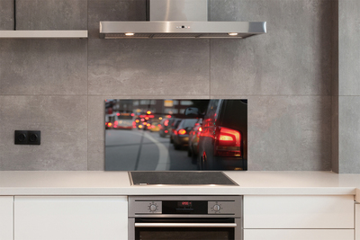 Panel szklany do Kuchni Korki i Światła Wielkiego Miasta