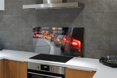 Panel szklany do Kuchni Korki i Światła Wielkiego Miasta