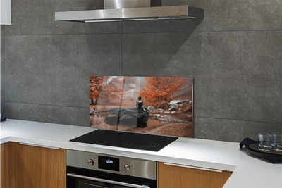 Szklany Panel Kobieta w Jesiennych Górach