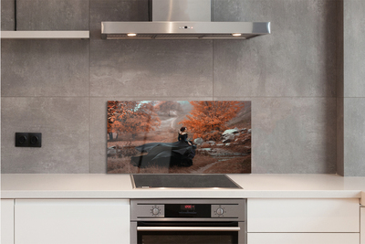 Szklany Panel Kobieta w Jesiennych Górach