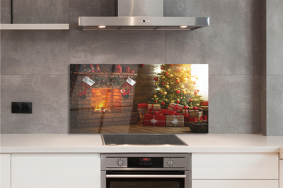 Szklany Panel Świąteczny Kominek z Prezentami