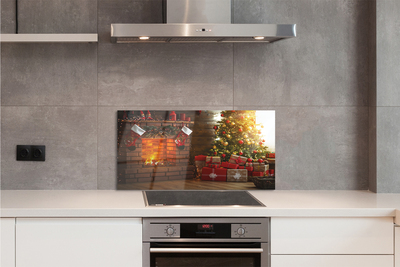 Szklany Panel Świąteczny Kominek z Prezentami