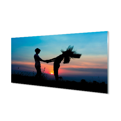 Panel szklany do Kuchni Sylwetki Ludzi o Zachodzie Słońca