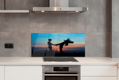 Panel szklany do Kuchni Sylwetki Ludzi o Zachodzie Słońca