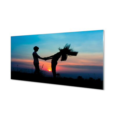 Panel szklany do Kuchni Sylwetki Ludzi o Zachodzie Słońca