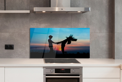 Panel szklany do Kuchni Sylwetki Ludzi o Zachodzie Słońca