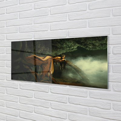 Szkło do Kuchni na Ścianę Kobieta-Drzewo pod Chmurami