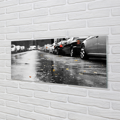 Panel szklany do Kuchni Samochody na Jesiennej Drodze