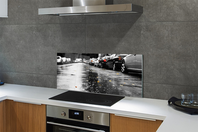 Panel szklany do Kuchni Samochody na Jesiennej Drodze