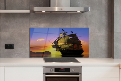 Szkło do Kuchni na Ścianę Statek na tle Nieba i Morza