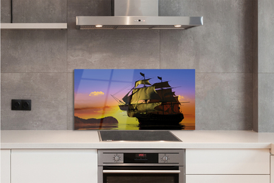 Szkło do Kuchni na Ścianę Statek na tle Nieba i Morza