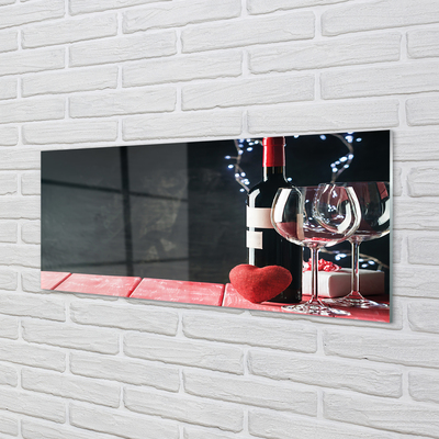 Szklany Panel Serce, Kieliszek Wina i Lampki