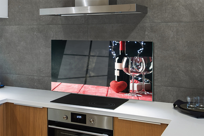 Szklany Panel Serce, Kieliszek Wina i Lampki