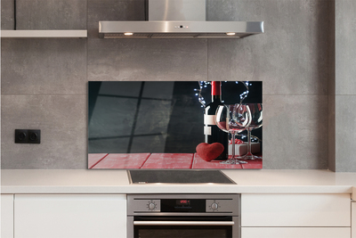 Szklany Panel Serce, Kieliszek Wina i Lampki