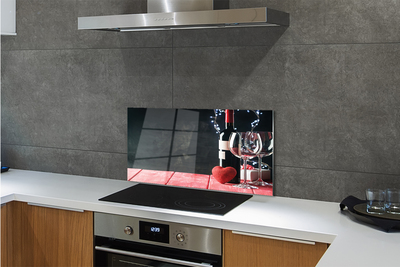 Szklany Panel Serce, Kieliszek Wina i Lampki