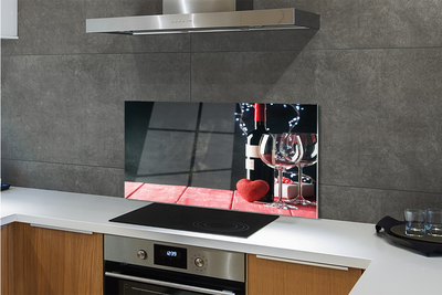 Szklany Panel Serce, Kieliszek Wina i Lampki